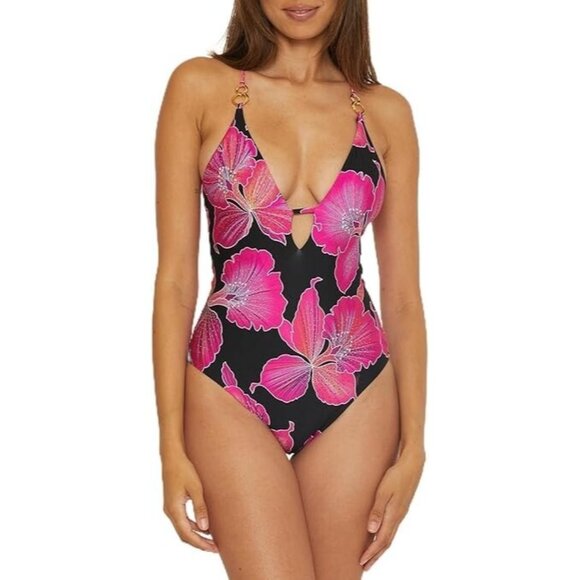 TRINA TURK Size 4 Fleury Plunge V-Neck Crisscross-Back One Piece Swimsuit - Picture 1 of 2